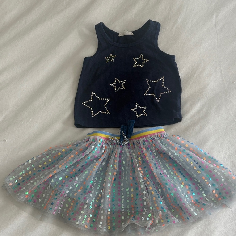 Twinkling Stars girls tank and tulle skirt set 2t